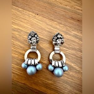 Rada earrings chandelier rhinestones with metallic sky blue balls dangle